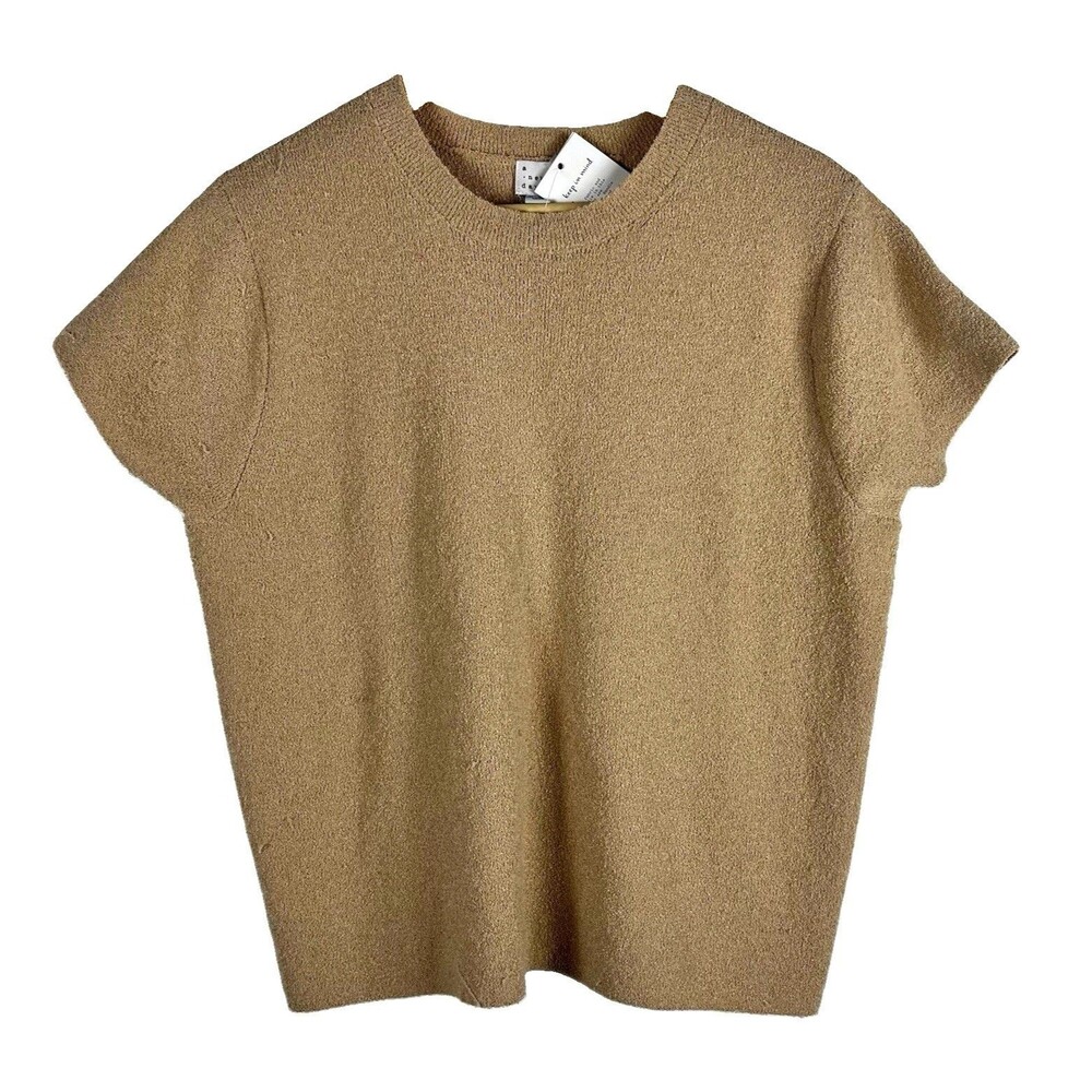 A New Day Beige Knit Pullover Sweater Top Crew Neck Short Sleeve Plus 1X